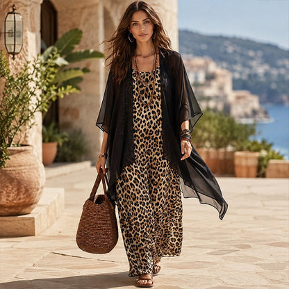 Elegantes, fließendes Maxikleid mit passendem Cover-Up-Set für Damen