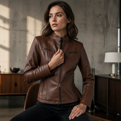 ⏰ Letzte Welle – Lager fast leer – 50% endet jederzeit Damen-Kunstlederjacke in Slim-Fit