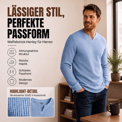 ✨ 50% schnappen! Herren-Hemd mit Waffelstrick und V-Ausschnitt in Slim-Fit-Passform