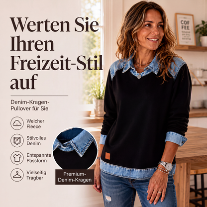📈 Verkaufshit Nr. 1 – direkt 50%! Langarm-Sweatshirt für Damen mit Denim-Patchwork