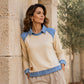📈 Verkaufshit Nr. 1 – direkt 50%! Langarm-Sweatshirt für Damen mit Denim-Patchwork
