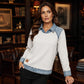 📈 Verkaufshit Nr. 1 – direkt 50%! Langarm-Sweatshirt für Damen mit Denim-Patchwork