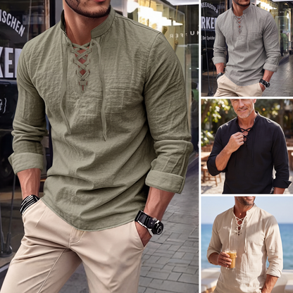 👕 50 % RABATT | Lässig, zeitlos & besonders – Herren Freizeithemd mit Stehkragen & Schnürdetail