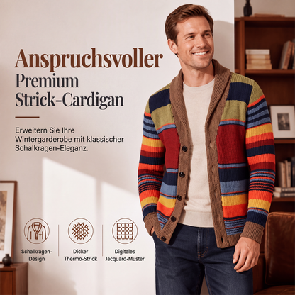 👥 Über 80.000 Käufer haben bereits zugeschlagen! Gestreifter Strickcardigan mit Schalkragen für Herren