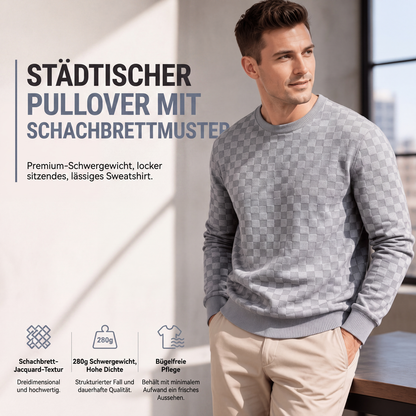 🌟 Der Look, den alle suchen – bei uns 50% günstiger! Herren-Crewneck-Sweatshirt mit Schachbrettmuster