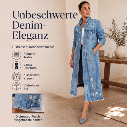 📊 Über 200.000 Verkäufe – Dankeschön mit 50% Rabatt! Damen-Jeansjacke lang im Used-Look mit Rissen