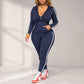 📢🎉50 % Rabatt!!!🛍️✨Gestreiftes Damen-Set mit Kapuze und Reißverschluss, bestehend aus Kapuzenpullover und Hose
