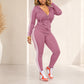 📢🎉50 % Rabatt!!!🛍️✨Gestreiftes Damen-Set mit Kapuze und Reißverschluss, bestehend aus Kapuzenpullover und Hose