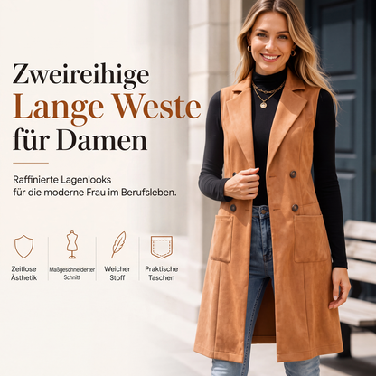 ⭐ 4,9 étoiles – ce n'est pas pour rien ! Lange geknöpfte Damenweste mit Taschen