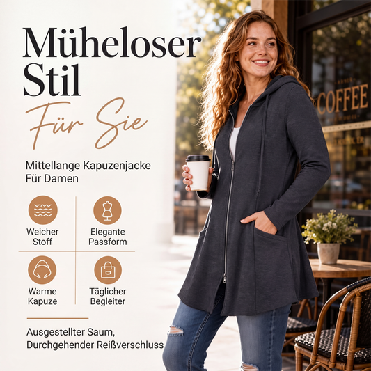 📢🎉50%Rabatt!!!🛍️✨Damen Kapuzenjacke mit Reißverschluss, mittellang