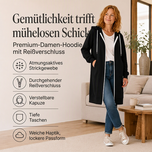 📢📢50%Rabatt!!!🎉✨Lange Kapuzenjacke mit Reißverschluss für Damen