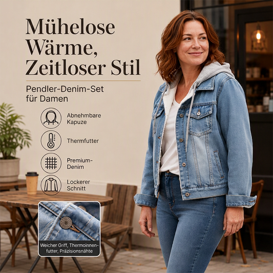 🚀 Der neue Favorit ist da – und er ist schon ein Verkaufsschlager! Damen Jeansjacke mit Kapuze, Lagenlook und warmem Futter