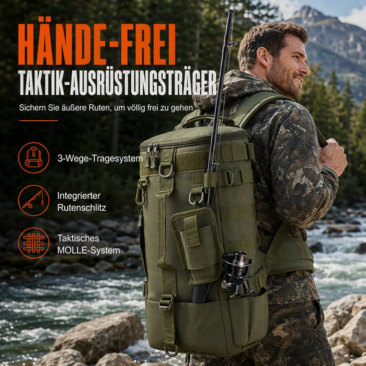 Herren Outdoor-Angelrucksack mit großer Kapazität, multifunktionale Reisetasche mit Rutenhalter, Köder-Tackle-Tasche