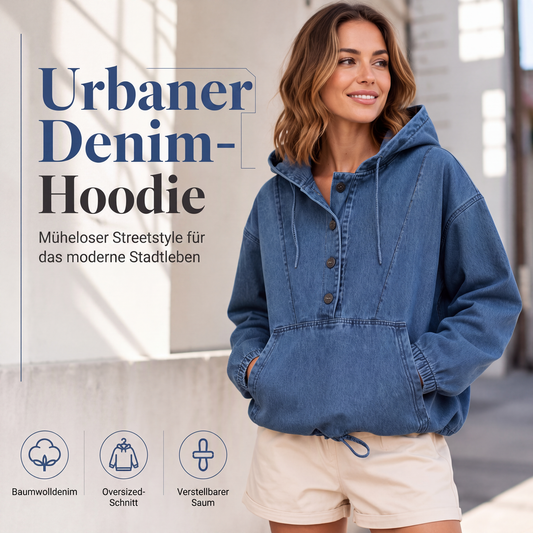 📈 Verkaufshit Nr. 1 – direkt 50%! Legere Jeans-Kapuzenjacke mit Knopfleiste für Damen