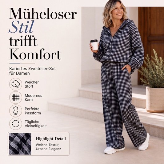 🏆 Verkaufsschlager – jetzt halber Preis! Zweiteiliges Damen-Set mit Kapuze und Gingham-Karomuster