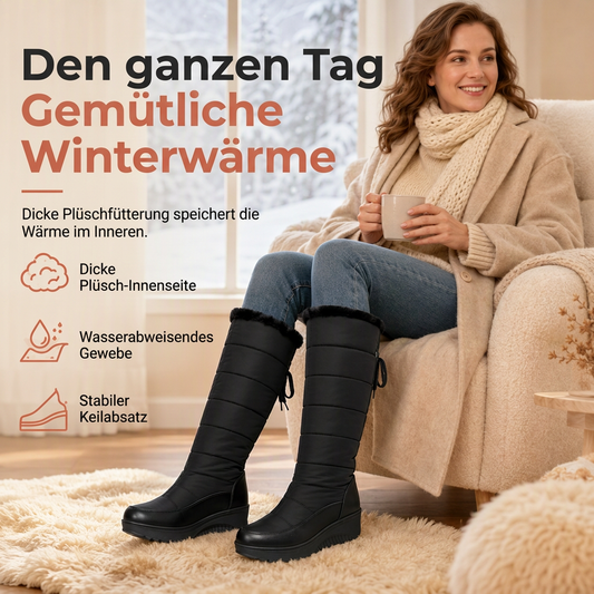 Wasserdichte Damen-Schneestiefel aus Daunenbaumwolle, Winter-Wadenstiefel mit runder Kappe, dicker Sohle und warmem Futter