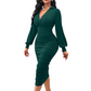 👥 Über 80.000 Käufer haben bereits zugeschlagen! Damen V-Ausschnitt Ballonärmel gerafftes Bodycon-Kleid