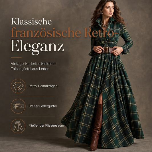 Plus-Size-Kleid für Damen im französischen Vintage-Karomuster mit unregelmäßigem Saum und figurformendem, schlankmachendem Design