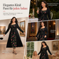 Schwarzes langärmeliges Corset-Maxikleid mit quadratischem Ausschnitt, Schnürung und floral besticktem Netzeinsatz