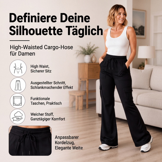 ⭐ 4,9 Sterne – nicht ohne Grund!	Damen High-Waist Cargo-Flare-Hose mit Kordelzug