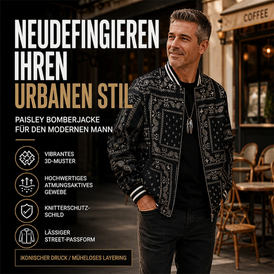 📦 Täglich 500+ Pakete versendet – der Wahnsinn! Herren Streetwear Paisley-Muster Bomberjacke