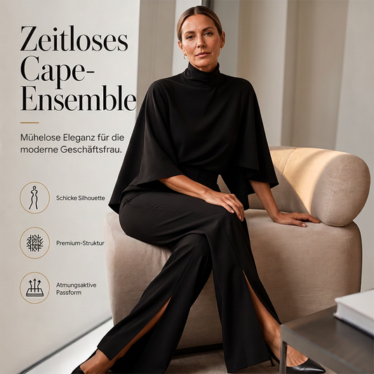Elegantes Damen-Set aus Mock-Neck-Umhangtop und weit geschnittenen Hosen