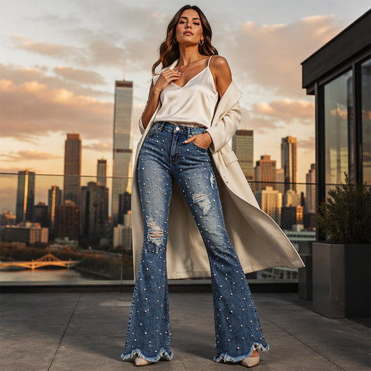 📢🎉50%Rabatt!!!🛍️✨Damen High-Waist Destroyed Flare Jeans