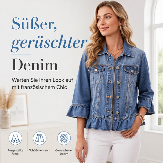 📦 Täglich 500+ Pakete versendet – der Wahnsinn!  Jeansjacke für Damen mit Rüschensaum und Cropped-Passform