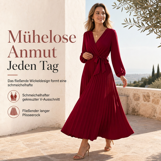 📢📢50% Rabatt!!! 🎉✨ Elegantes Damen-Maxikleid im Wickellook mit V-Ausschnitt & Falten