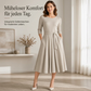 📢📢50%Rabatt!!!🎉✨Geripptes A-Linie-Midikleid für Damen mit Rundhalsausschnitt, 3/4-Ärmeln und Taschen