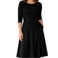 📢📢50%Rabatt!!!🎉✨Geripptes A-Linie-Midikleid für Damen mit Rundhalsausschnitt, 3/4-Ärmeln und Taschen
