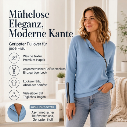 📢🎉50%Rabatt!!!🛍️✨Geripptes Damen-Oberteil mit asymmetrischem Reißverschluss