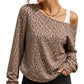 📢🎉50%Rabatt!!!🛍️✨Lässiges schulterfreies Sweatshirt mit Leopardenmuster, lockerer langärmeliger Baumwollmisch-Pullover