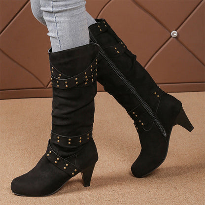📢📢50% Rabatt + Gratis Versand✈👢Damen-Stiefel aus Kunstwildleder, lässige Kniehochstiefel