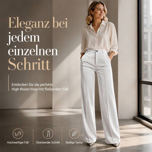 Lässige, weit geschnittene Damen-Hosen mit hohem Bund und fallendem Stoff
