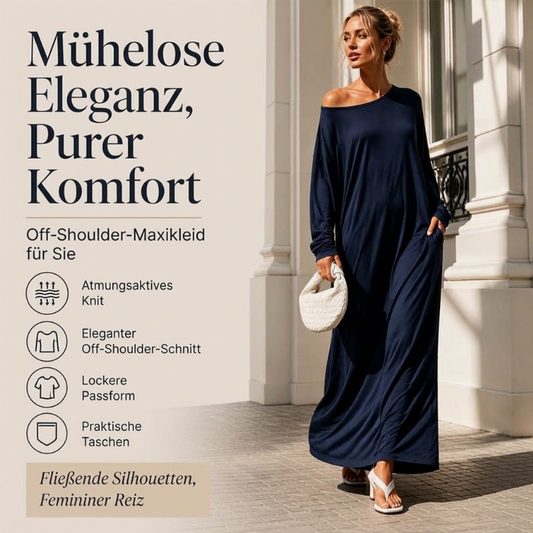 🌸 Damen Off-Shoulder Langarm Maxikleid – Feminin, bequem & immer passend