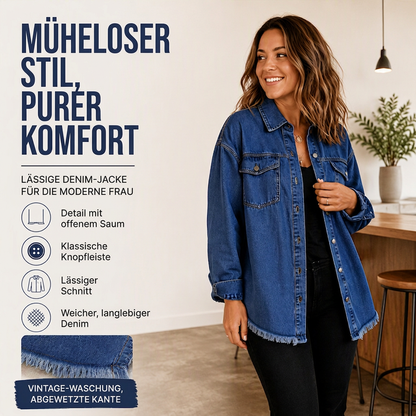 🙌 70% Wiederkaufquote – Qualität überzeugt! Jeansjacke für Damen mit ausgefranstem Saum und gewaschener Optik