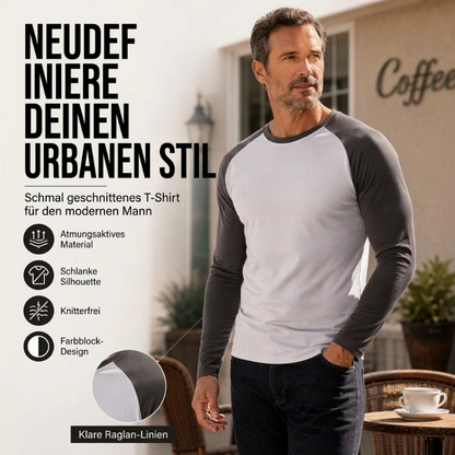 🏅 2000 Stück in 3 Tagen verkauft – schnell sein!Langarm-Raglan-T-Shirt im Color-Block-Design für Herren