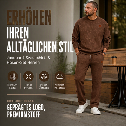 📢🎉50%Rabatt!!!🛍️✨Herren-Jacquard-Sweatshirt mit Buchstabenmuster & Jogginghose mit Kordelzug Set