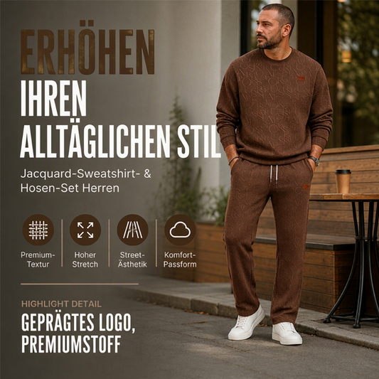 📢🎉50%Rabatt!!!🛍️✨Herren-Jacquard-Sweatshirt mit Buchstabenmuster & Jogginghose mit Kordelzug Set