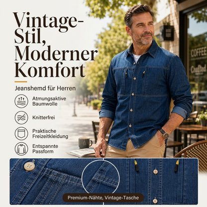 📢🎉50%Rabatt!!!🛍️✨Herren Freizeit-Jeanshemd mit Reißverschlusstaschen