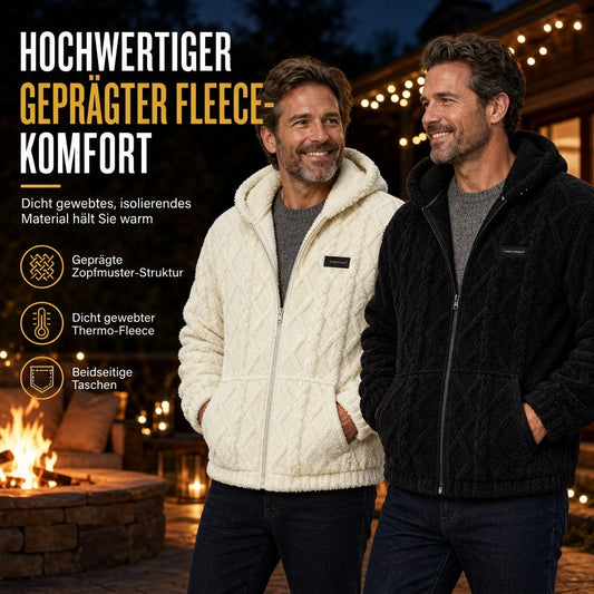 📢🎉50%Rabatt!!!🛍️✨Herren-Kapuzenjacke aus Sherpa-Fleece mit Zopfmuster-Prägung, Reißverschluss und Taschen