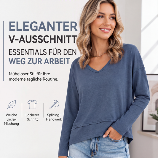 🌿 Lässig & feminin – Lockeres Langarmshirt mit V-Ausschnitt – Weicher Stoff, moderner Schnitt & vielseitig kombinierbar