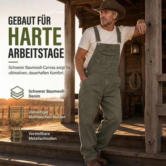 📢🎉50%Rabatt!!!🛍️✨Schwere Baumwolloveralls für Herren, Relaxed Fit, gerades Bein, Utility-Latzhosen mit mehreren Taschen