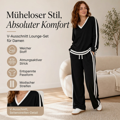 🏆 Verkaufsschlager – jetzt halber Preis! Damen-Set mit V-Ausschnitt-Pullover und Weithosen