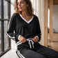 🏆 Verkaufsschlager – jetzt halber Preis! Damen-Set mit V-Ausschnitt-Pullover und Weithosen