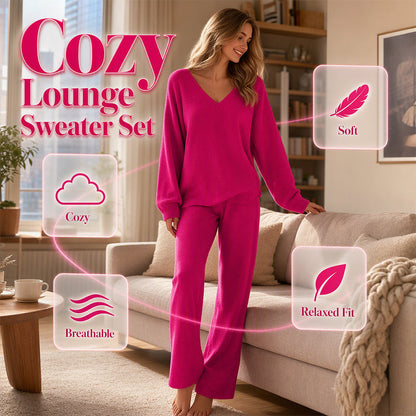 🌟 Der Look, den alle suchen – bei uns 50% günstiger! Gestricktes V-Ausschnitt-Pullover & Weite-Hosen-Set für Damen