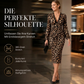 Damen Midikleid mit Spitze, Leopardenmuster, V-Ausschnitt und Laternenärmeln