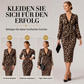 Damen Midikleid mit Spitze, Leopardenmuster, V-Ausschnitt und Laternenärmeln