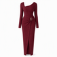 ⏰ Countdown läuft – 50% nur noch 3 Tage! Damen Herbst Winter Einfarbiges Stricktextur Langes Kleid mit Unregelmäßigem Ausschnitt
